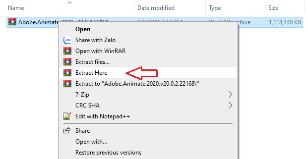 giải nén phần mềm Adobe Animate CC 2020