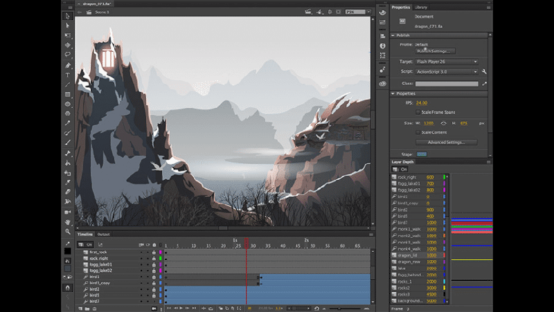 giao diện phần mềm Adobe Animate CC 2020